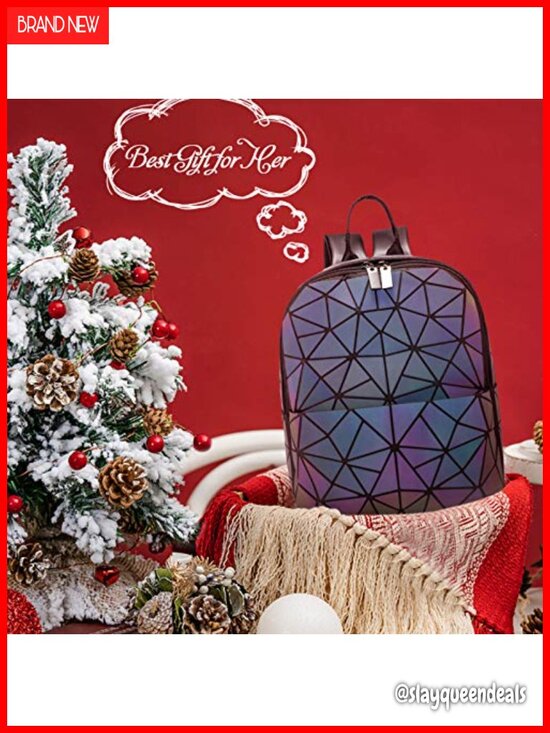 Geometric Luminous Crossbody Bag, Holographic Reflective Nylon Backpack for main image 6